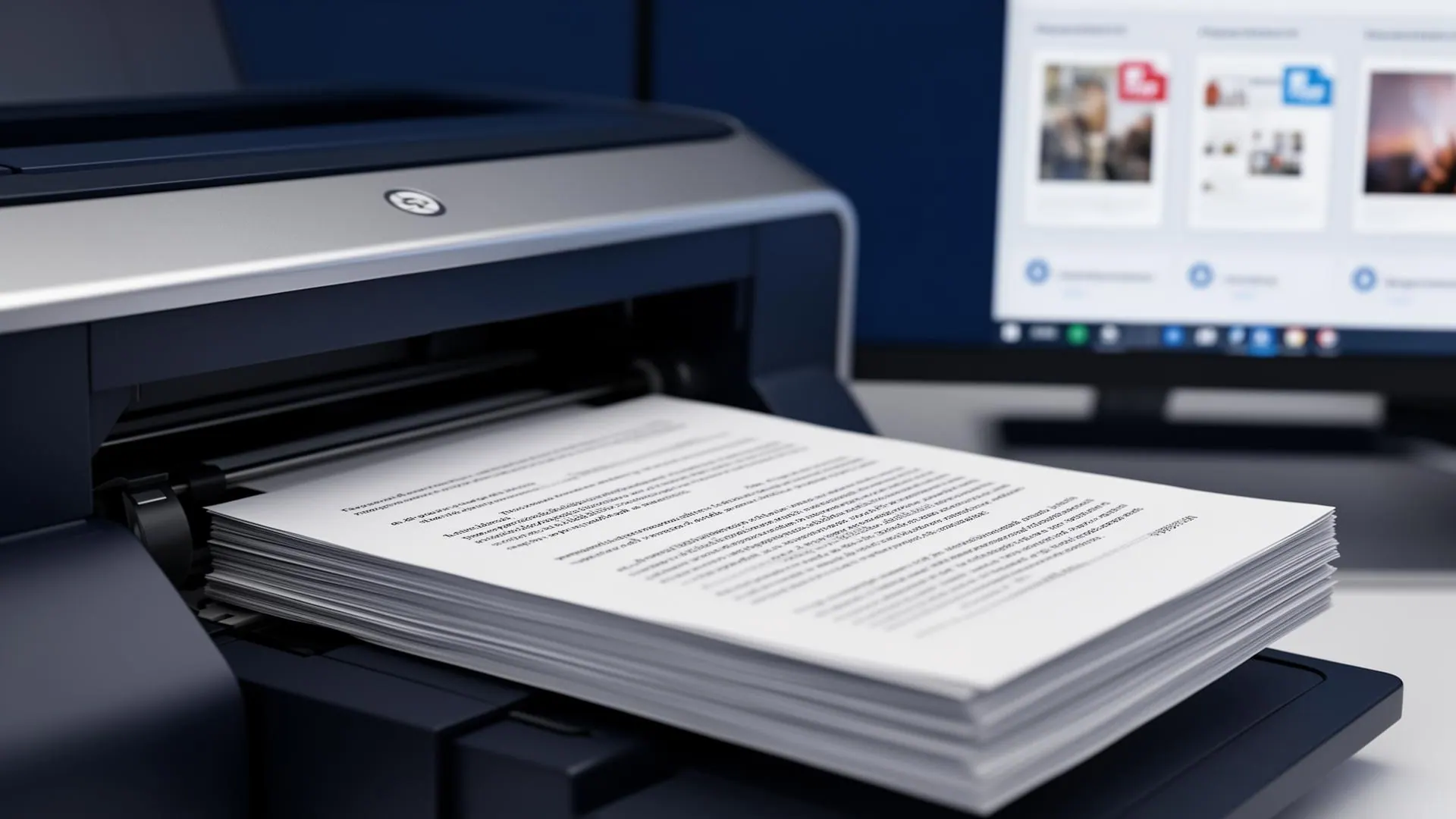High-speed document scanner feeding legal documents with file thumbnails on a monitor